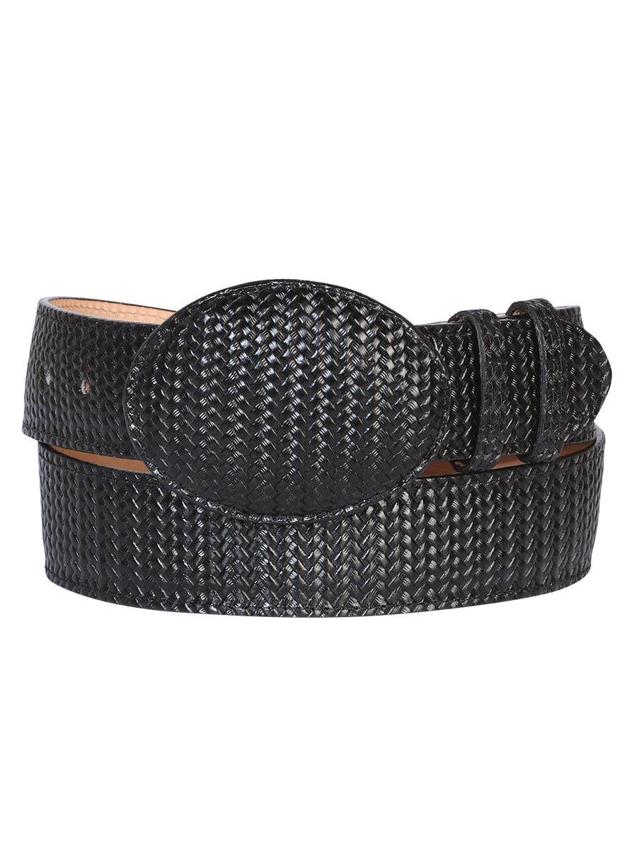 El General Men’s Western Belt - Black Woven Embossed Leather 41897