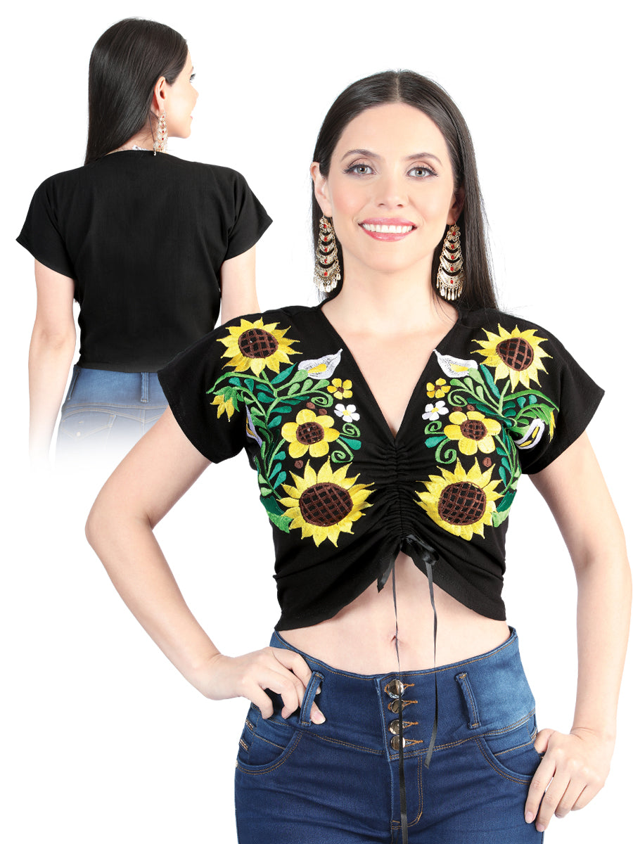 Artisanal Embroidered Blouse 100% Cotton Black 602458