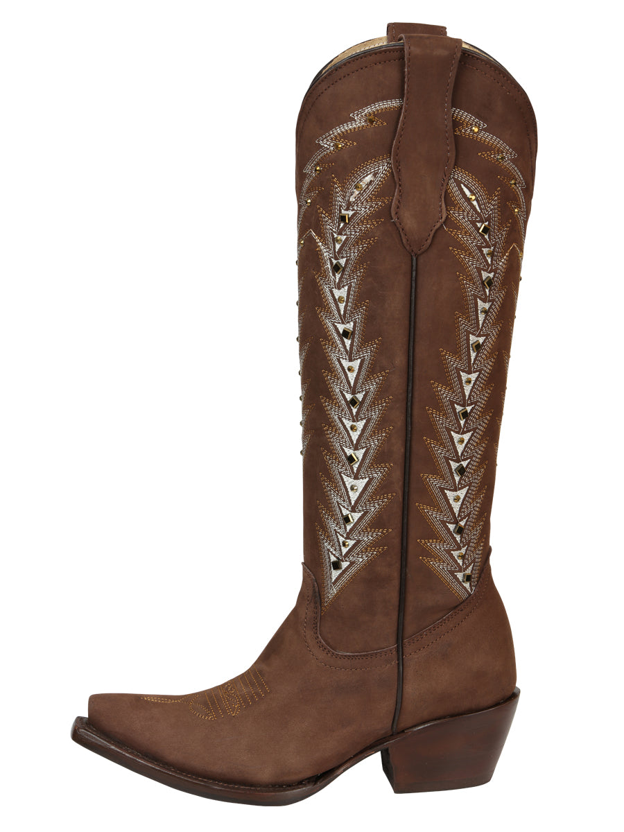 El General Women’s Embroidered Western Boots - Brown 45788