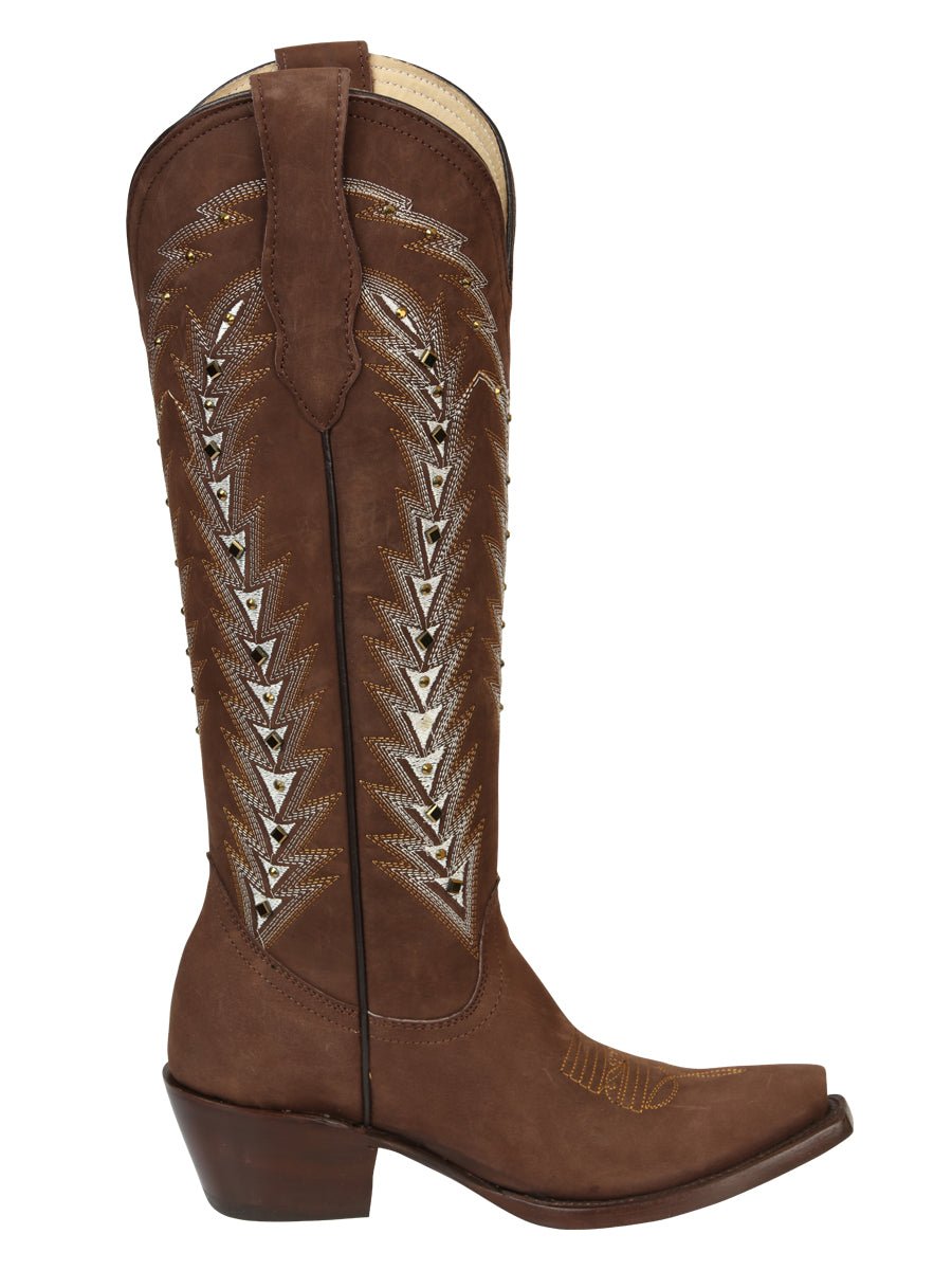 El General Women’s Embroidered Western Boots - Brown 45788