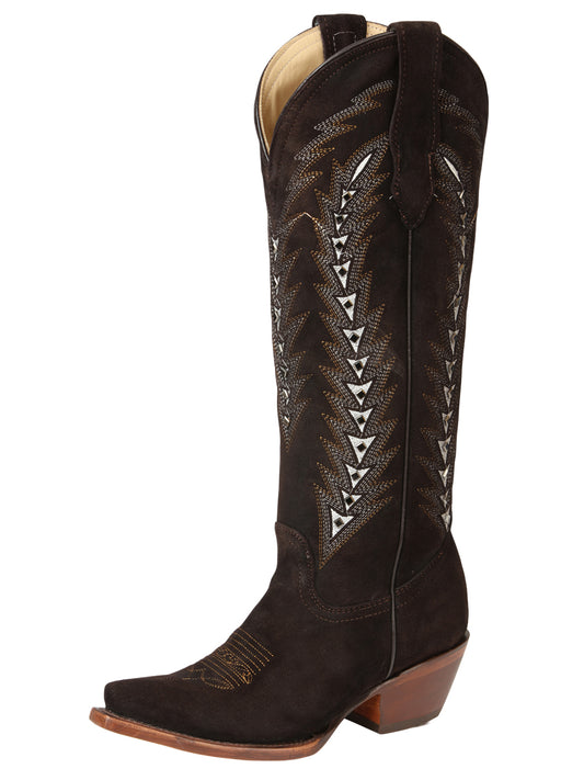 El General Women’s Embroidered Western Boots - Dark Brown  45789