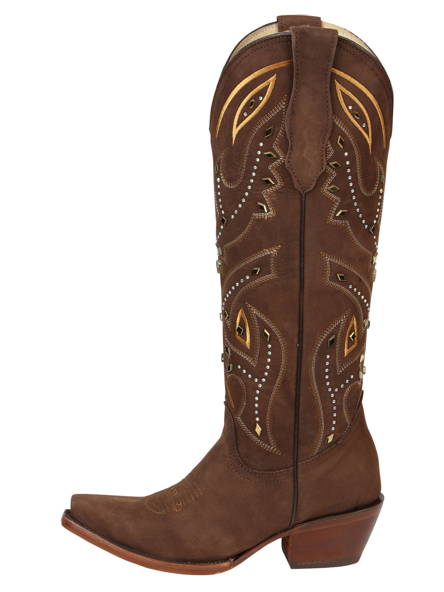 El General Women’s Embroidered Western Boots - Brown 45792