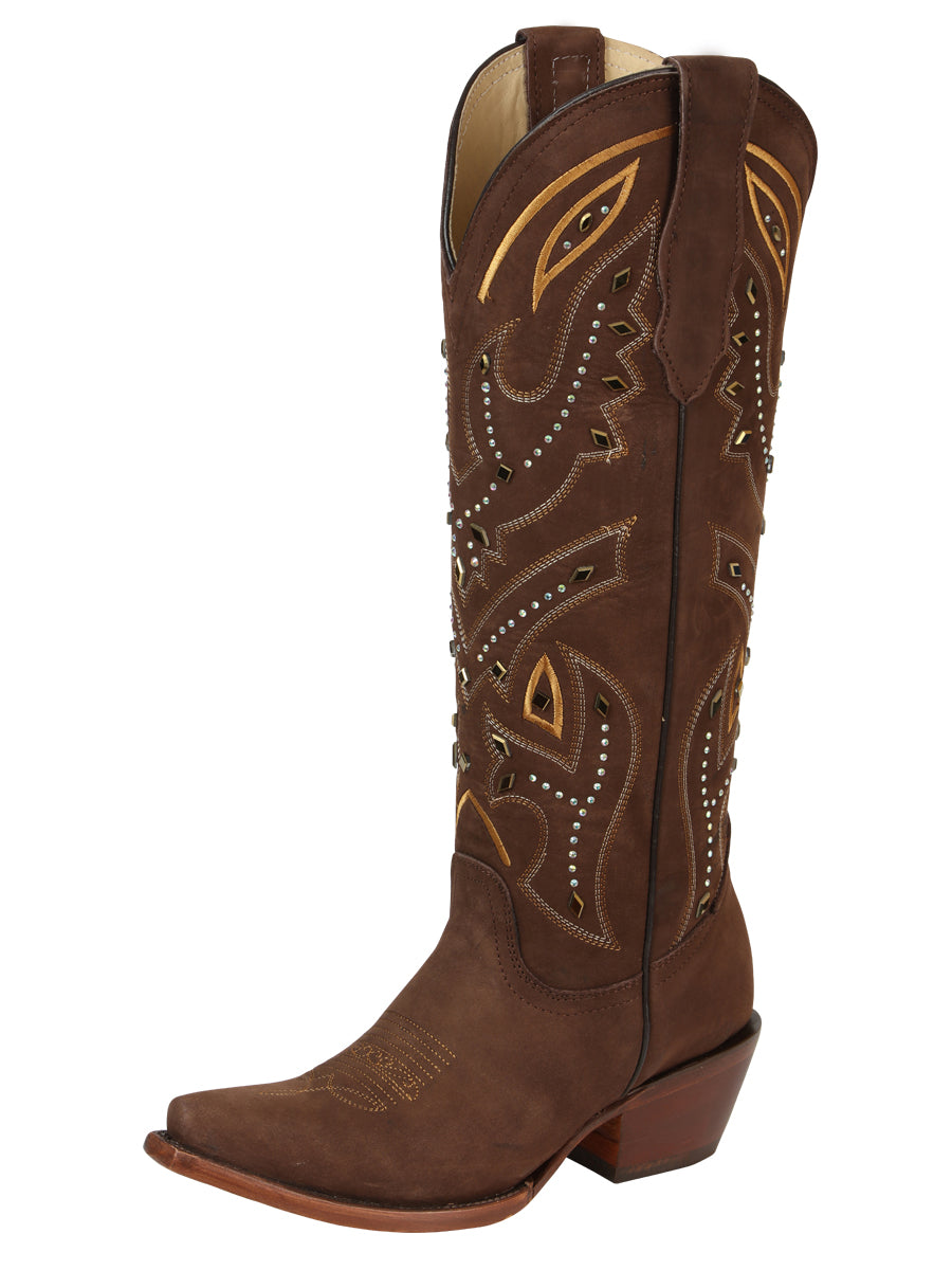 El General Women’s Embroidered Western Boots - Brown 45792